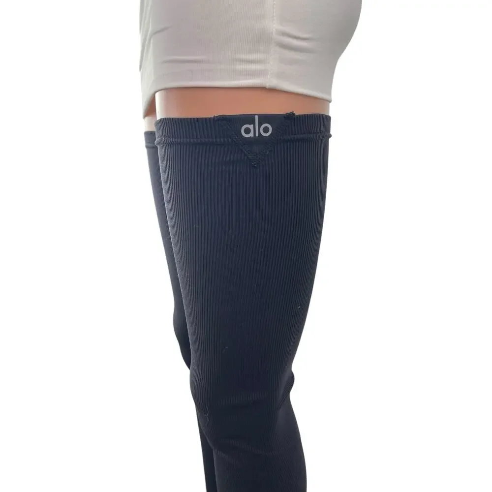 Alo Womens Black Sports Athletic Activewear Thigh High Compression Stockings M/L